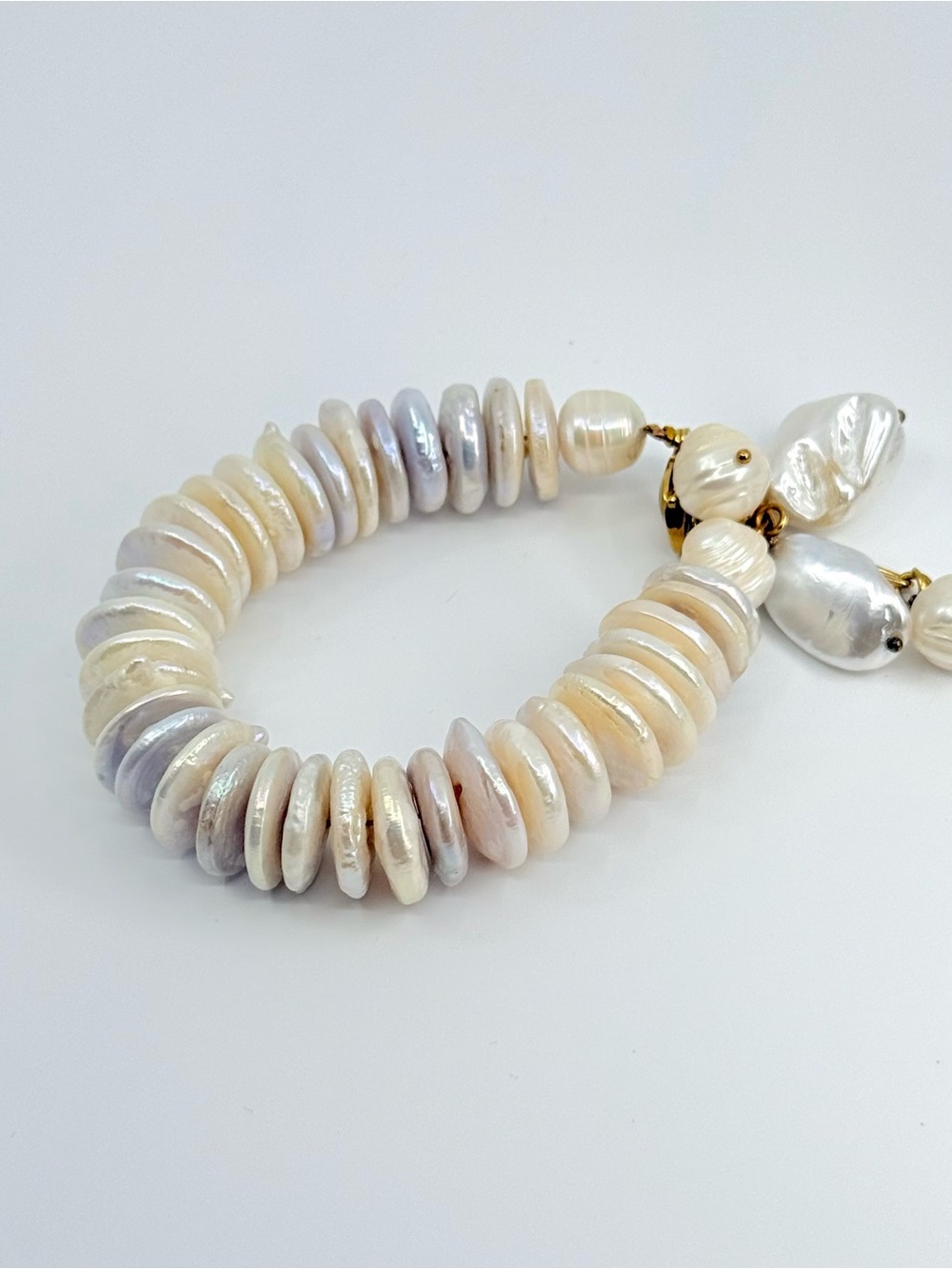 Large Coin Pearl Bracelet Baroque Freshwater Pearl Statement Bracelet Gold Tone